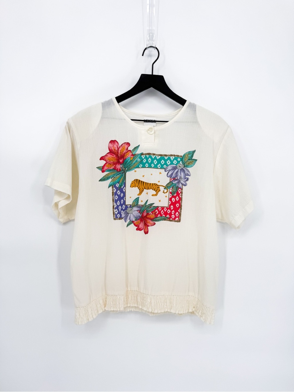Vintage Koret 80s/90s Tiger Floral Graphic Blouse XL